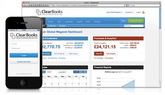 Screenshot of ClearBooks' software