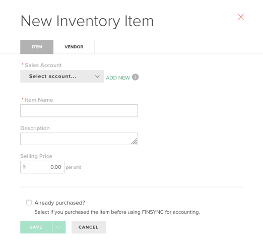 FINSYNC New Inventory Item