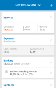 Dashboard of the FreeAgent mobile app