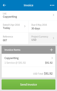 Draft of an invoice in the FreeAgent mobile app
