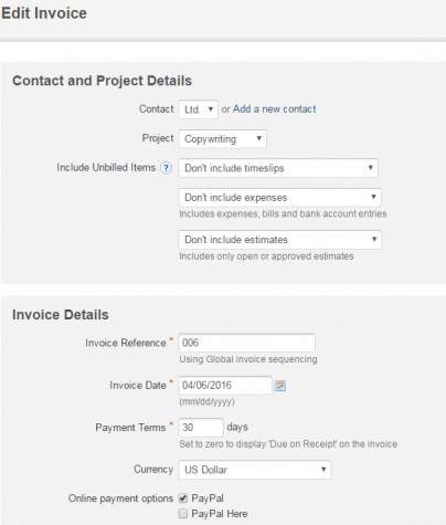 Editing of an invoice in FreeAgent