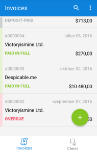 Main Screen (Invoices) in FreshBooks Android