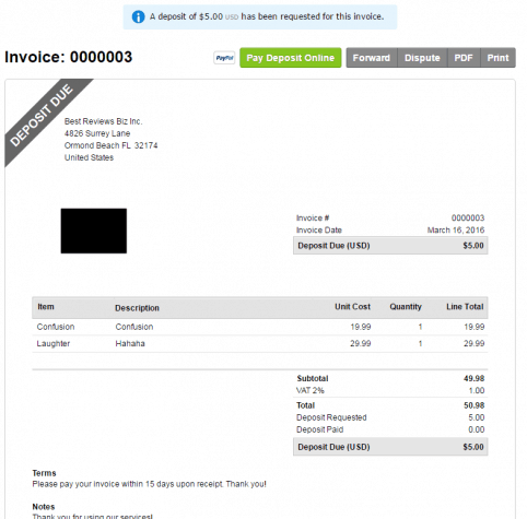 Invoice on FreshBooks' clients portal
