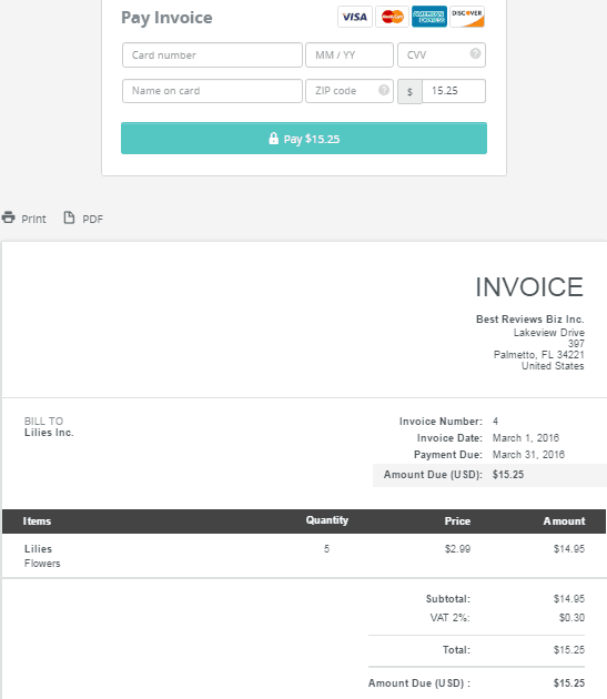 Online Invoice with Online Payment Option