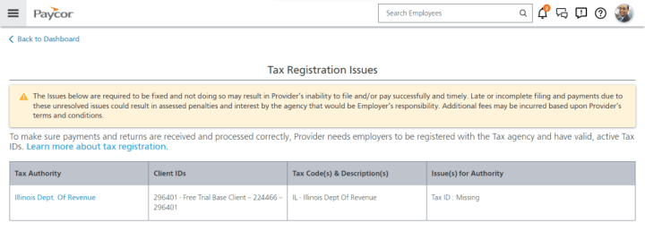 Paycor Tax Registration Issues