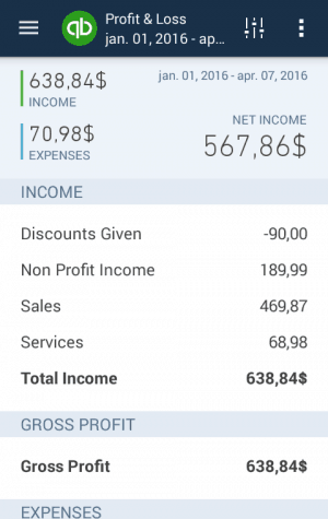 Profit and Loss report in QuickBooks Online App