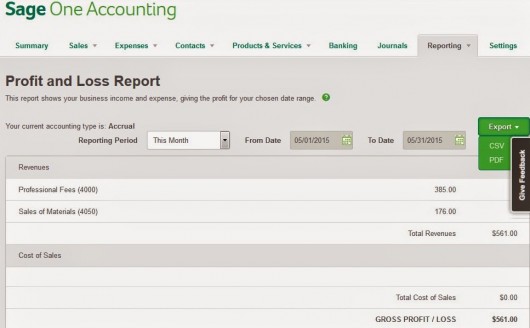Profit and loss reports in Sage One