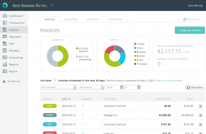 Invoices overview in Wave