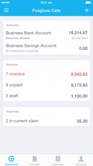 Dashboard in the Xero Touch mobile app